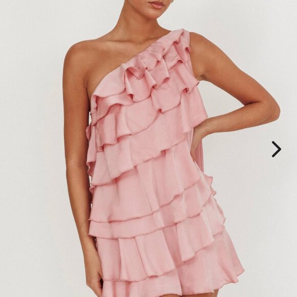 Selfie Leslie Ruffle One Shoulder Mini Dress - Pink - Picture 2 of 6
